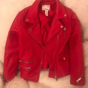 Red faux leather jacket